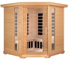 Vienna, Corner Spacious Infrared Sauna Canadian Hemlock Ultra Low EMF, 12 Heaters, 4-5 Persons
