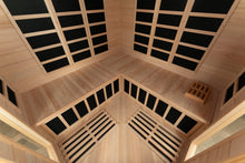 Vienna, Corner Spacious Infrared Sauna Canadian Hemlock Ultra Low EMF, 12 Heaters, 4-5 Persons