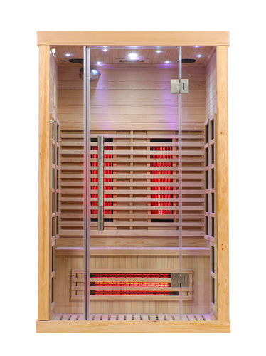 Venetian 2-Person Sauna:  Full Spectrum Indoor Premium Canadian Hemlock Low EMF Sauna 10 Heaters Chromotherapy Reflexology