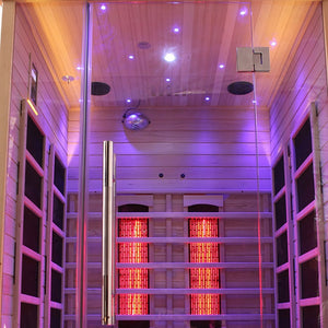 Venetian 2-Person Sauna:  Full Spectrum Indoor Premium Canadian Hemlock Low EMF Sauna 10 Heaters Chromotherapy Reflexology