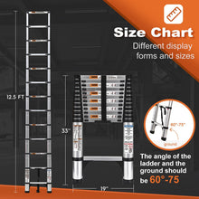 Telescoping Ladder : 12.5 FT Aluminum Lightweight Extension Ladder with 2 Triangle Stabilizers, Heavy Duty 250lbs Max Capacity, Multi-Purpose Collapsible Ladder for RV or Outdoor Work