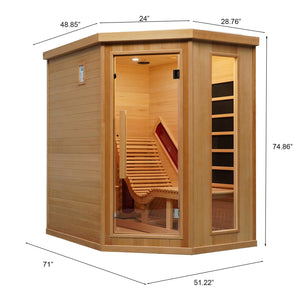 Infrared Wood Sauna, 1 or 2 Person Home Canadian Hemlock