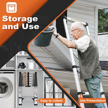 Telescoping Ladder : 12.5 FT Aluminum Lightweight Extension Ladder with 2 Triangle Stabilizers, Heavy Duty 250lbs Max Capacity, Multi-Purpose Collapsible Ladder for RV or Outdoor Work