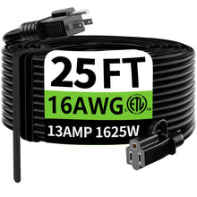 Indoor Outdoor Black Heavy Duty Electrical Extension Cord 25 FT Waterproof 16/3 Gauge