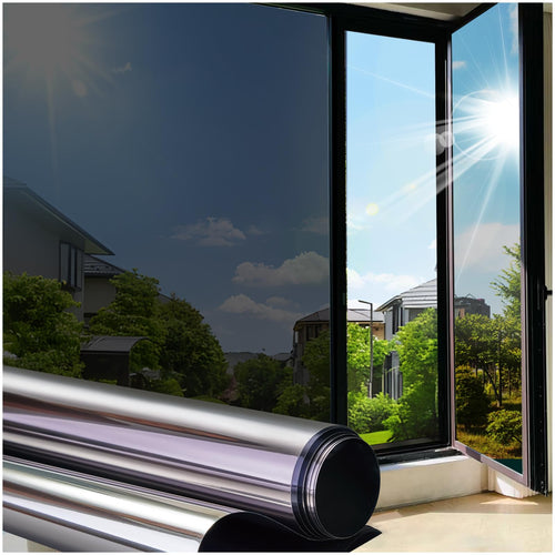 Window Film for Sun Blocking UV Heat Control No Glue Static Cling Silver Black