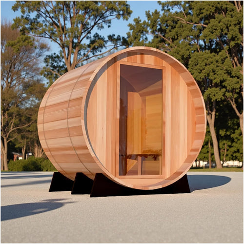 Outdoor Barrel Steam Sauna, Canadian Red Cedar for 3-4 Person