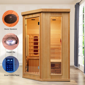 Infrared Wood Sauna, 1 or 2 Person Home Canadian Hemlock