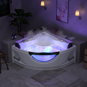 Empava 59" Corner Whirlpool Bathtub for 2-Person, Luxury Jetted Spa Tub with 10 Hydro Massage Jets, Built-in Heater