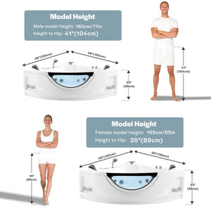 Empava 59" Corner Whirlpool Bathtub for 2-Person, Luxury Jetted Spa Tub with 10 Hydro Massage Jets, Built-in Heater