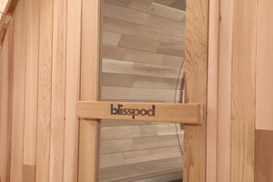 Blisspod, Prague, Canadian Red Cedar Outdoor Steam Barell Sauna, 2-4 / 4-6 persons with Full Glass Back & 2 front Porch seats
