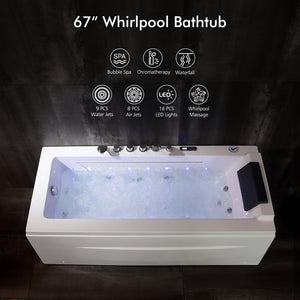 Whirlpool Bathtub, 67-Inch Jetted Bathtub, Hydro Massage