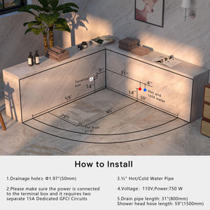 Empava 59" Corner Whirlpool Bathtub for 2-Person, Luxury Jetted Spa Tub with 10 Hydro Massage Jets, Built-in Heater
