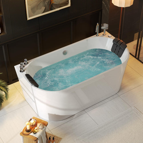 Acrylic Freestanding Tub Hydromassage Oval Shaped Whirlpool 8 Water Jets Soaking SPA