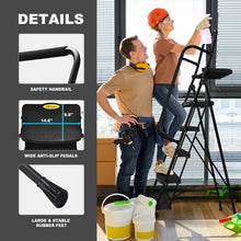 5 Step Ladder with Handrails, Folding Step Stool with Tool Platform, 330 LBS Portable Steel Ladder for Adults for Home Kitchen Library Office, Black