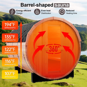Outdoor Barrel Steam Sauna, Canadian Red Cedar for 3-4 Person