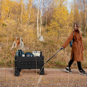Foldable Utility Wagon Cart with Wheels and Telescopic Handle for Gardening Camping Shopping and Outdoor Sport