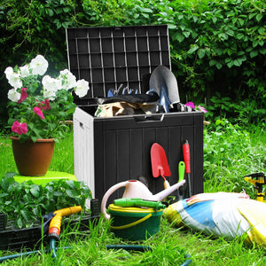 30 Gallon Deck Box Outdoor Storage Box, Waterproof Resin Package Delivery and Storage Box with Lockable Lid for Patio Furniture Cushions, Pool Accessories, Garden Tools, Black