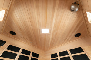 Vienna, Corner Spacious Infrared Sauna Canadian Hemlock Ultra Low EMF, 12 Heaters, 4-5 Persons