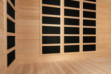 Vienna, Corner Spacious Infrared Sauna Canadian Hemlock Ultra Low EMF, 12 Heaters, 4-5 Persons