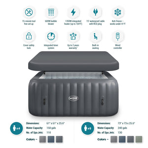 Pacific | 4/6-Person Inflatable Hot Tub | Square | Integrated Heater