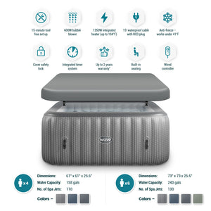 Pacific | 4/6-Person Inflatable Hot Tub | Square | Integrated Heater