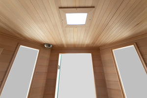Vienna, Corner Spacious Infrared Sauna Canadian Hemlock Ultra Low EMF, 12 Heaters, 4-5 Persons