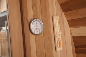 Blisspod, Prague, Canadian Red Cedar Outdoor Steam Barell Sauna, 2-4 / 4-6 persons with Full Glass Back & 2 front Porch seats