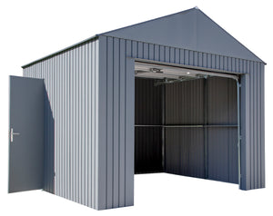 20 Year Steel Garage With Roll-up Main Door and Side Door (Dark Grey)