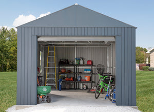 20 Year Steel Garage With Roll-up Main Door and Side Door (Dark Grey)