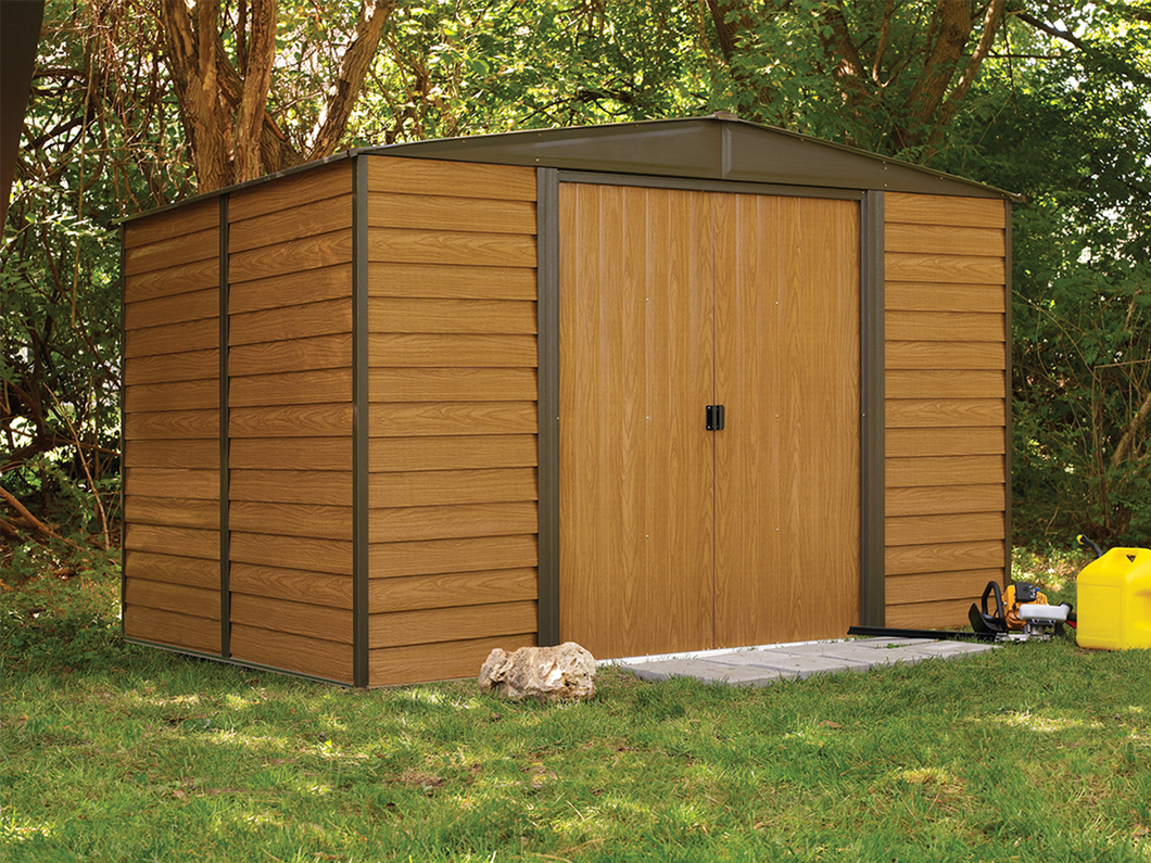 Steel Storage Shed Wood Finish